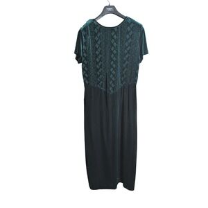 Vintage 90s Whimsigoth Maxi Dress Size 14 Green Velvet Burnout Geometric Winter